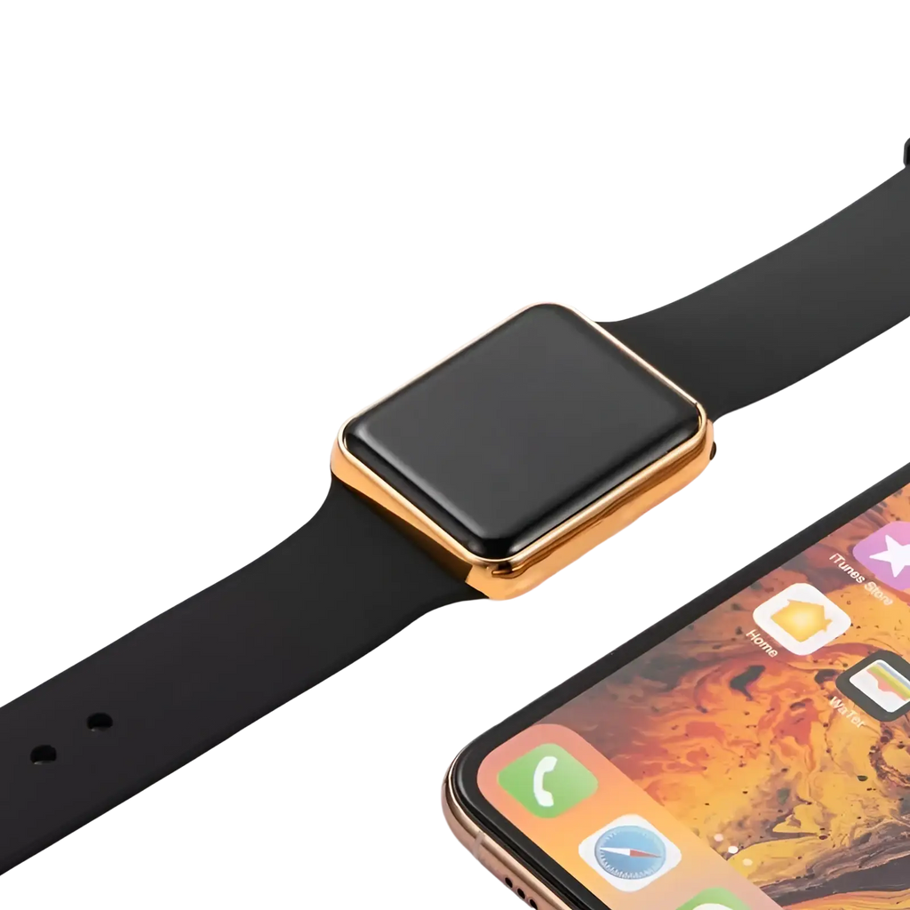 Gold-framed square led digital watch with black silicone strap suitable for everyday use and sports activities