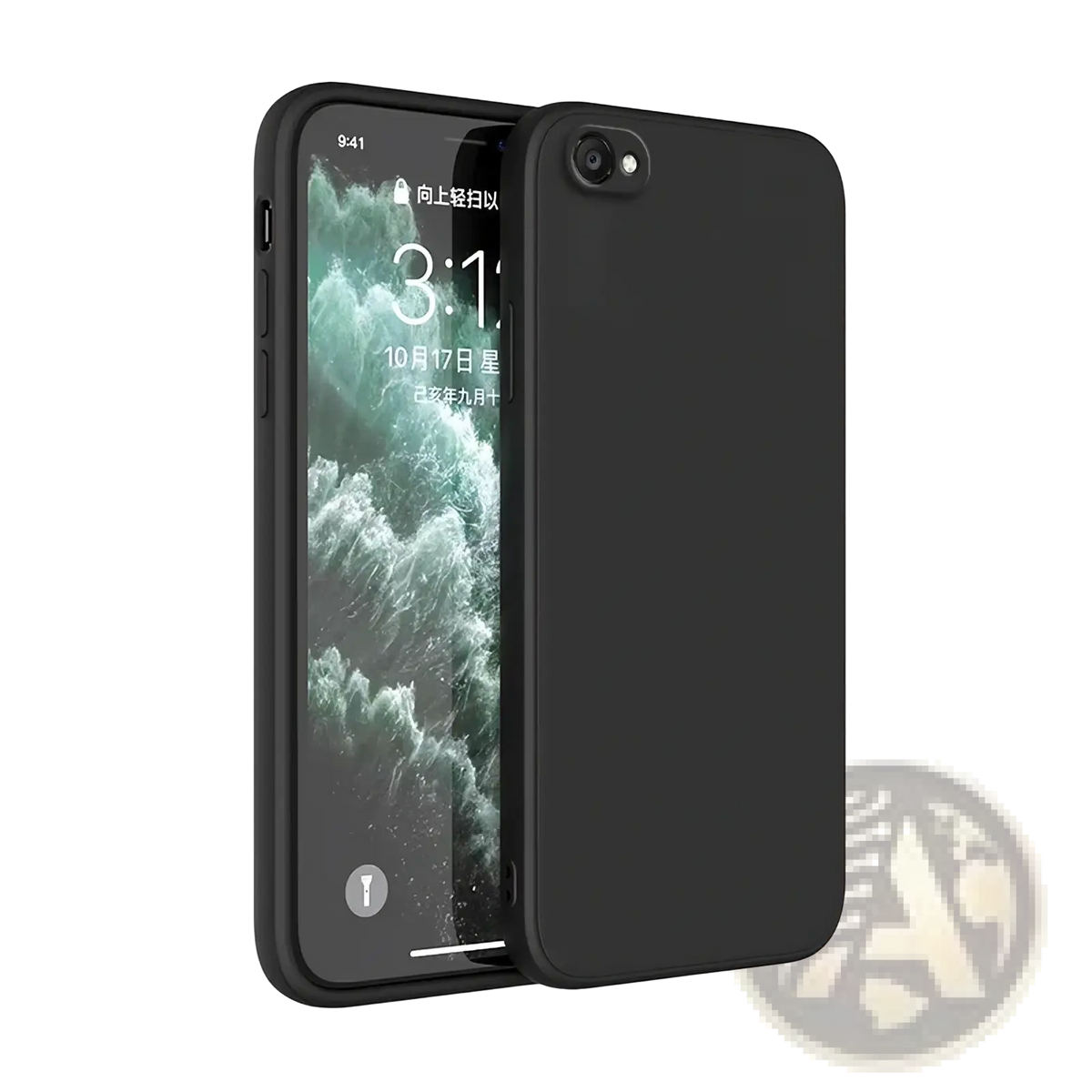 Black silicone iphone case with smooth matte finish and precise cutouts shown from the back side