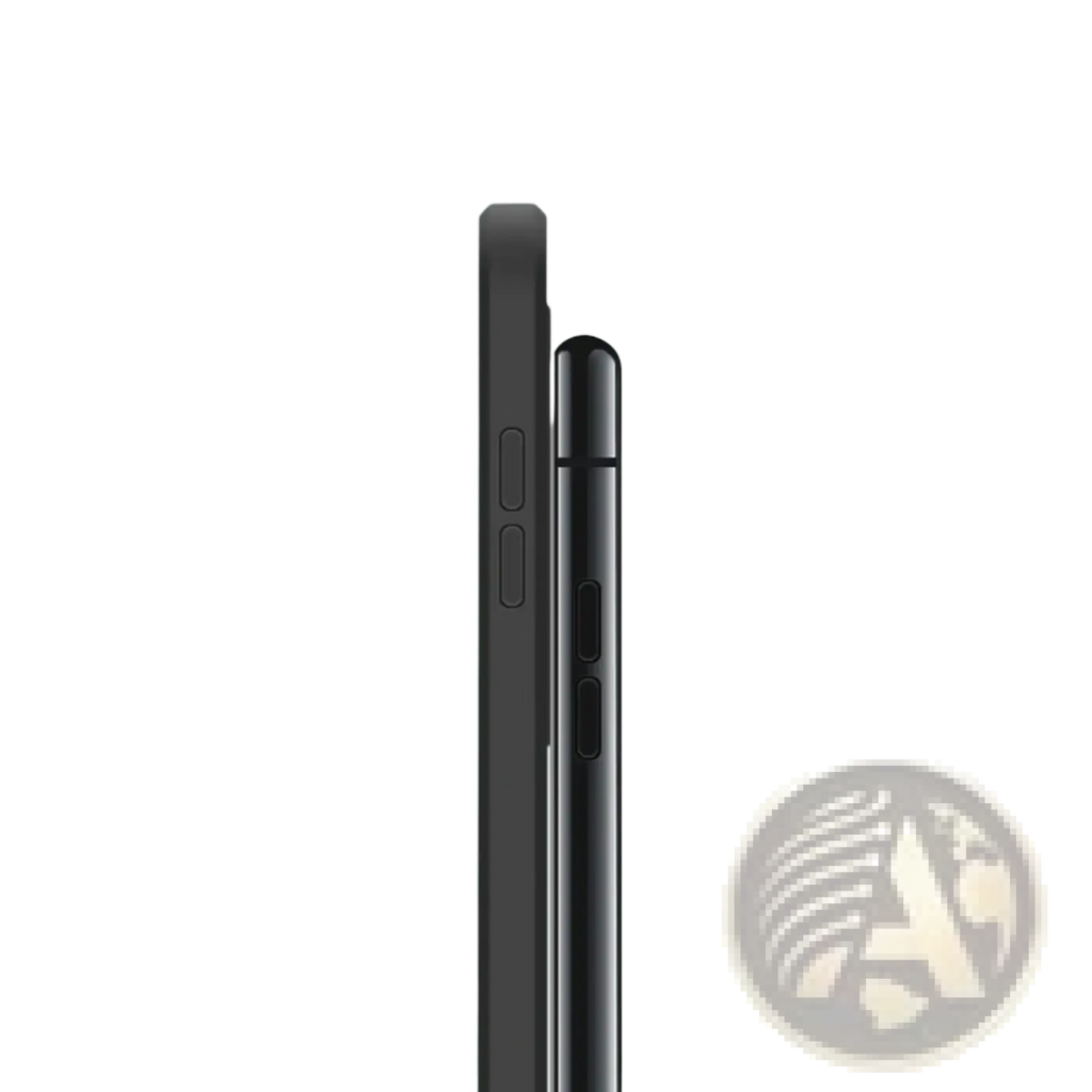 Black square liquid silicone iphone case with sleek smooth edges shown from the back side