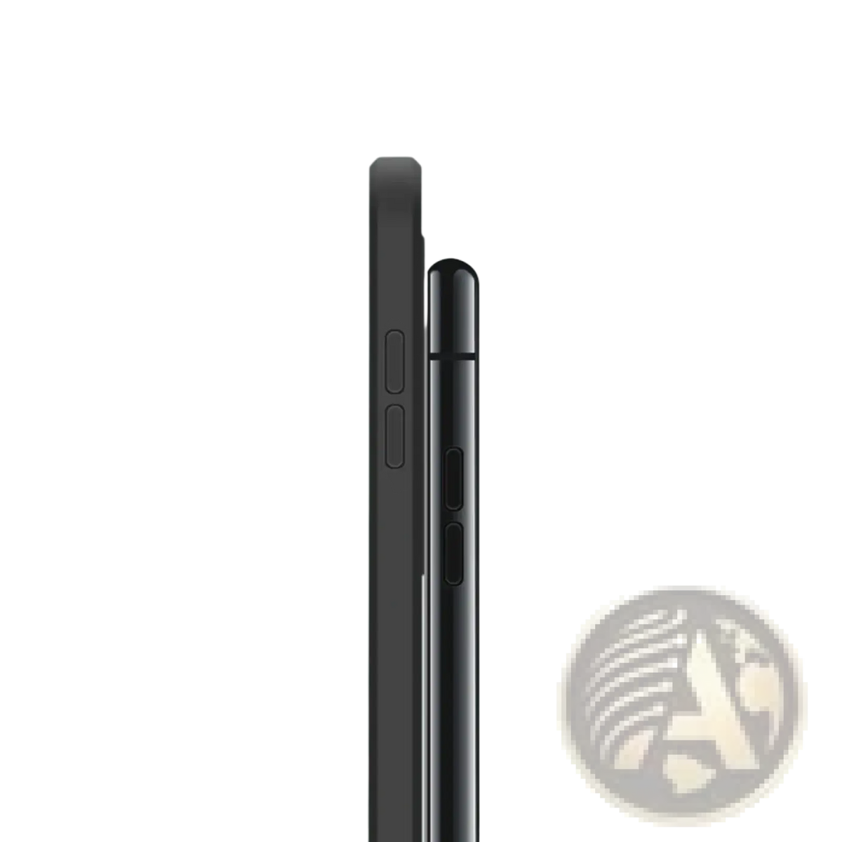 Black square liquid silicone iphone case with sleek smooth edges shown from the back side