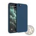A sleek navy blue square liquid silicone iphone case with a smooth matte finish shown from the back side