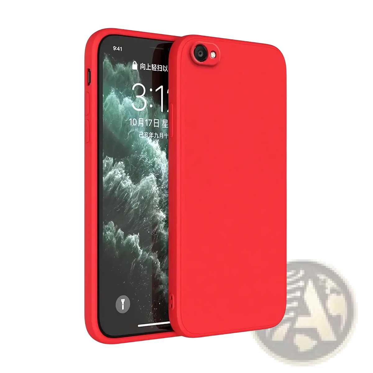 Red silicone square liquid silicone iphone case with smooth matte finish showing the back side of the product