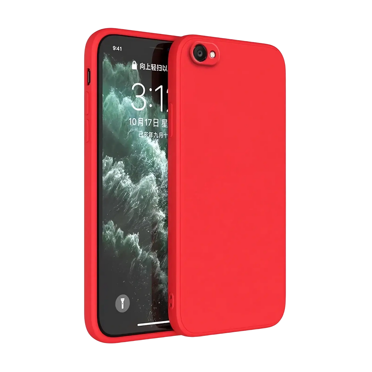 Red silicone square liquid silicone iphone case with smooth matte finish showing the back side of the product