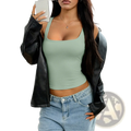 Mint green square neck cropped tank top with fitted silhouette ideal for casual summer wear