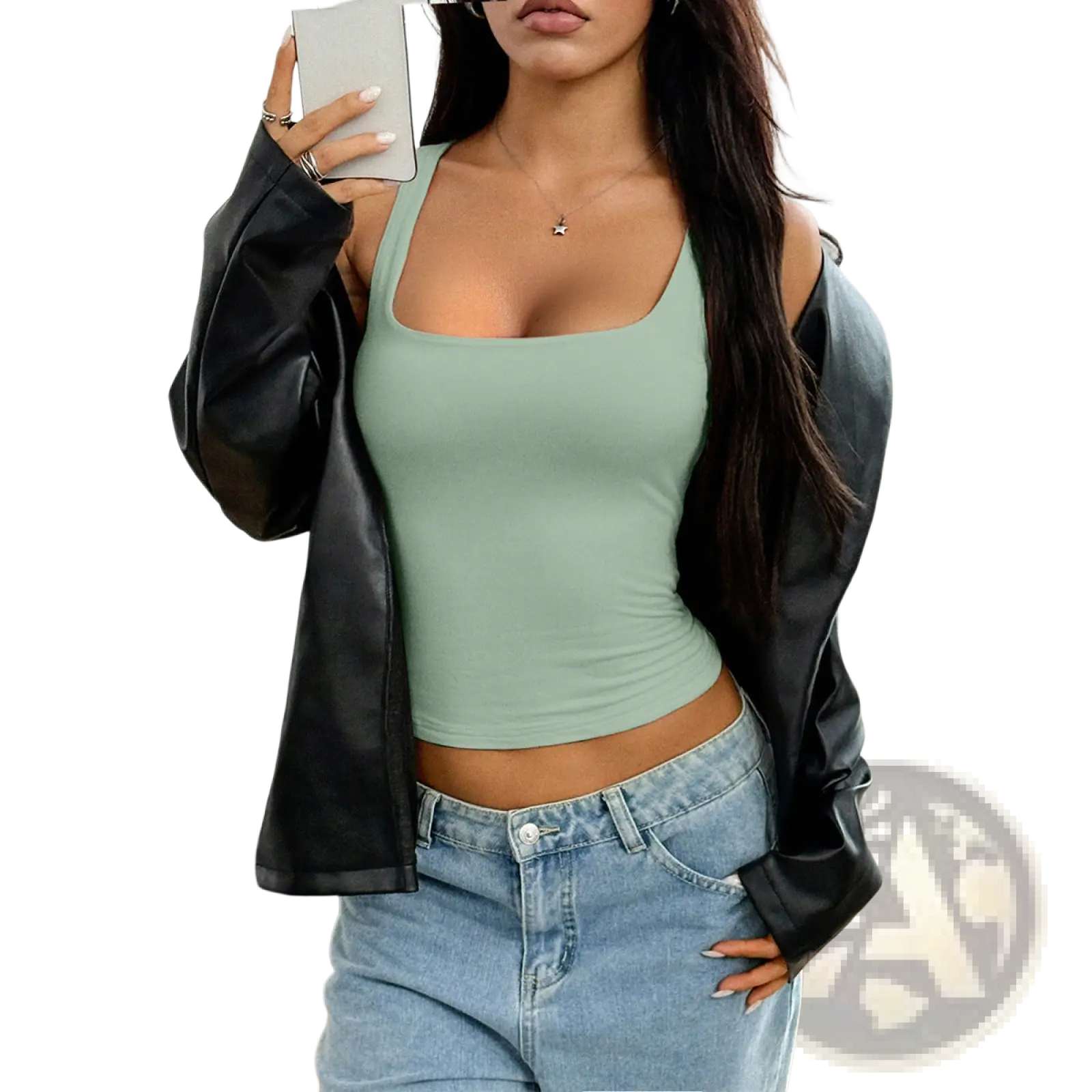 Mint green square neck cropped tank top made of lightweight fabric suitable for casual summer wear