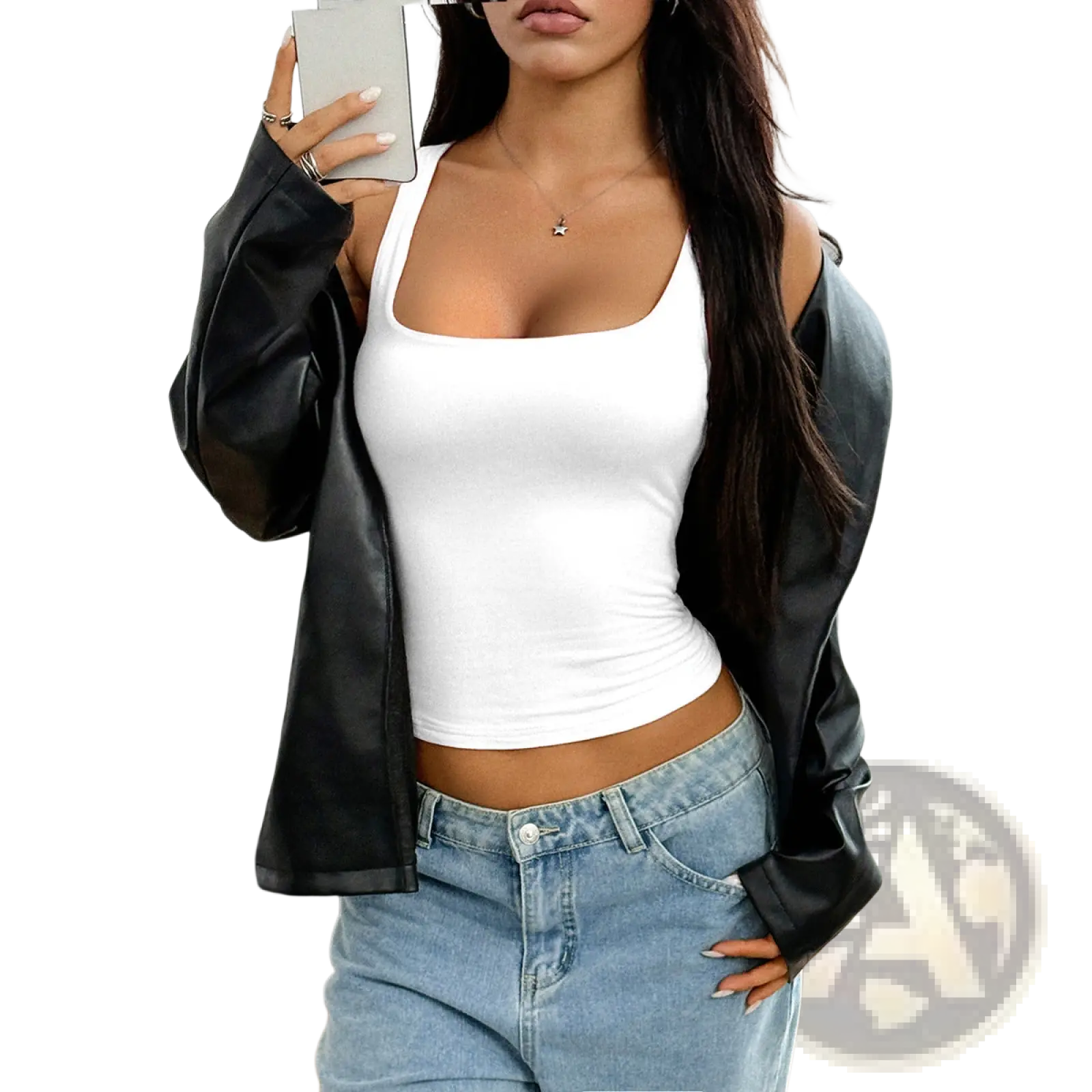 White square neck cropped tank top with fitted silhouette ideal for casual summer wear