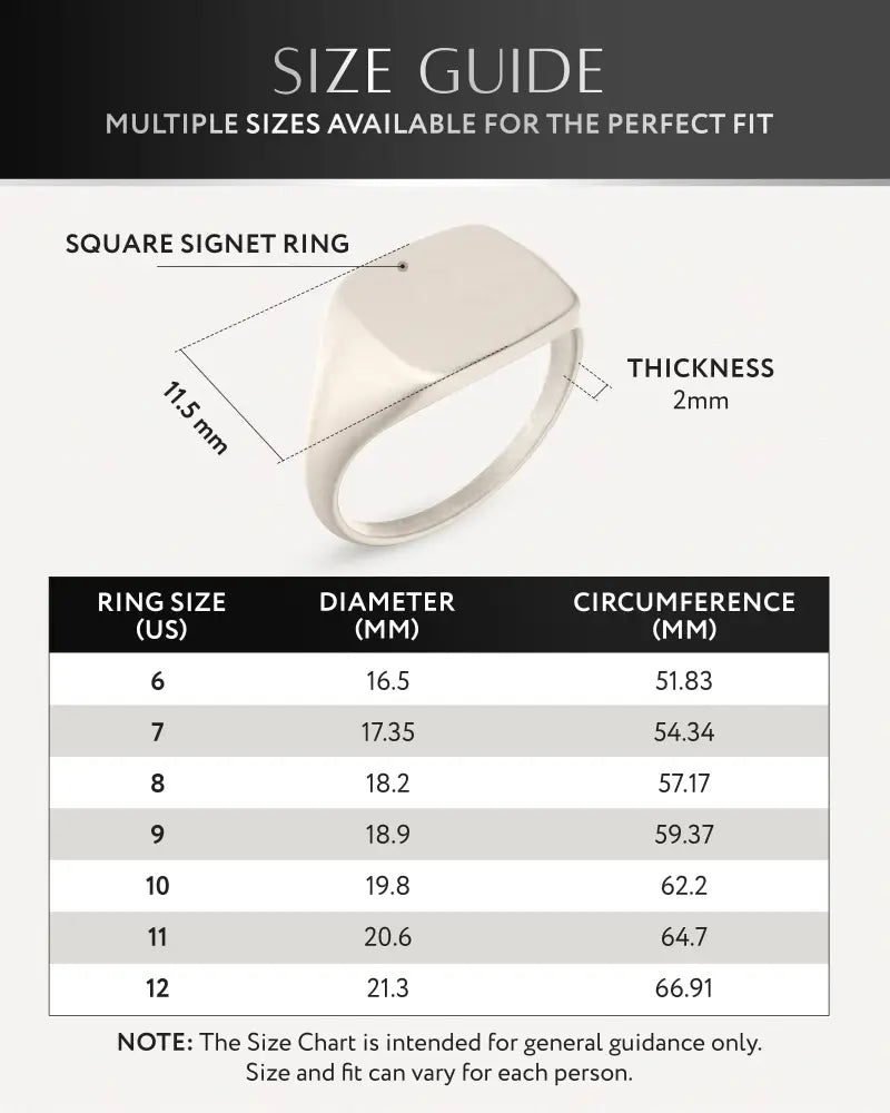 Oxidized silver square signet ring in stainless steel with 11.5 mm width and 2 mm thickness featuring a sleek metallic finish