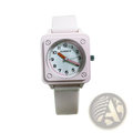 Square silicone quartz women watch pink sunmate square face with matching silicone strap and orange hands