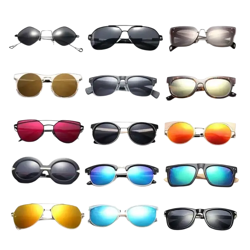 A collection of square uv400 vintage designer sunglasses for women men in black gold red blue and mirrored frames