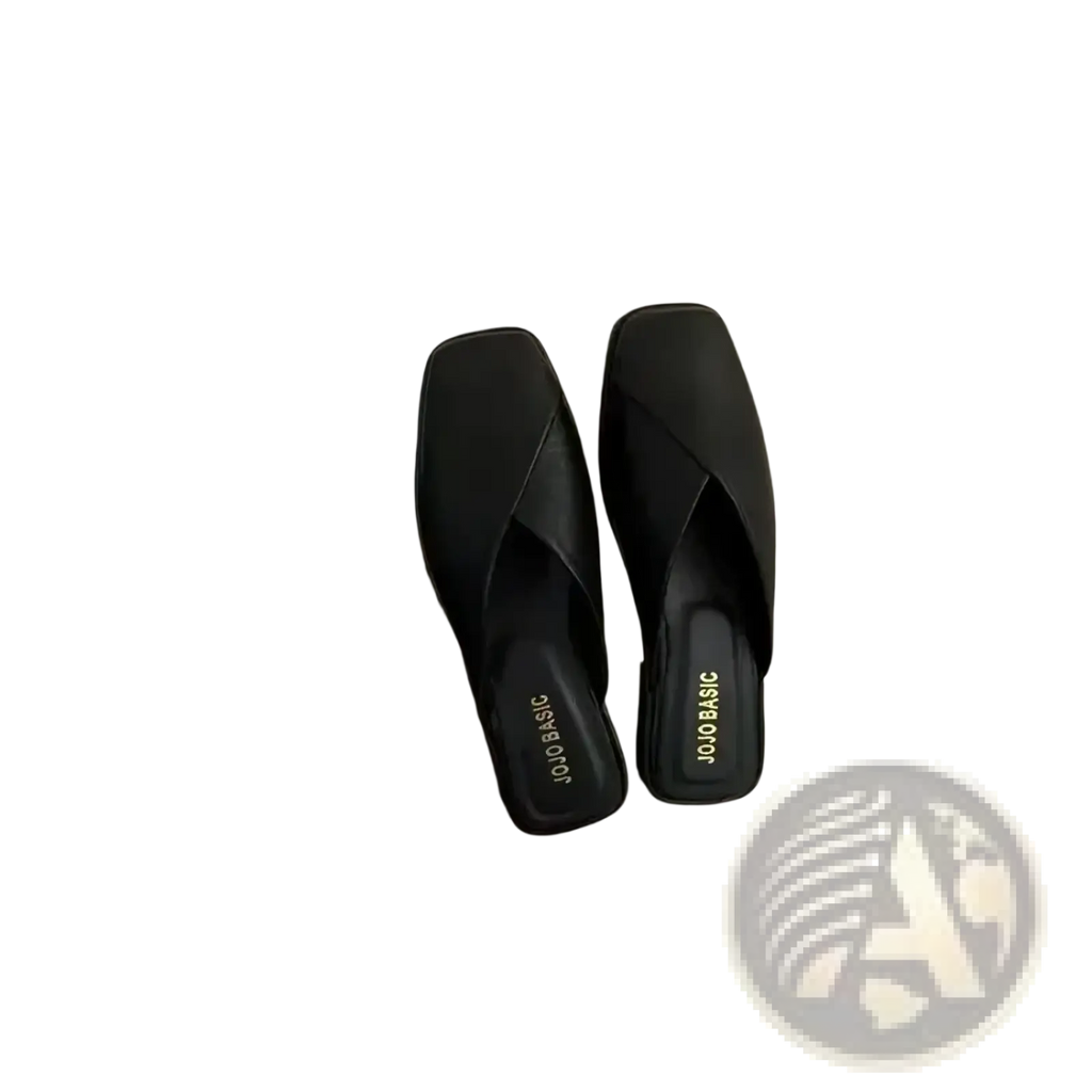 Black leather square toe flat mules with crisscross straps casual summer sandals for women