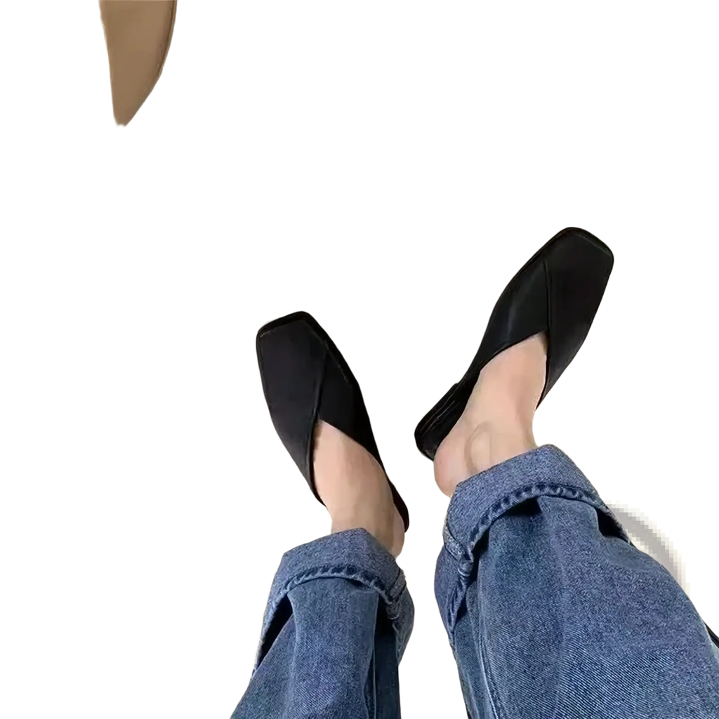 Black square toe flat mules with a sleek minimalist design for casual summer wear women sandals