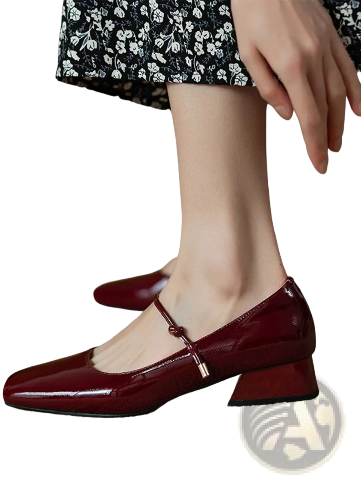 Burgundy patent leather square toe mary jane flats with a low block heel for stylish and comfortable wear