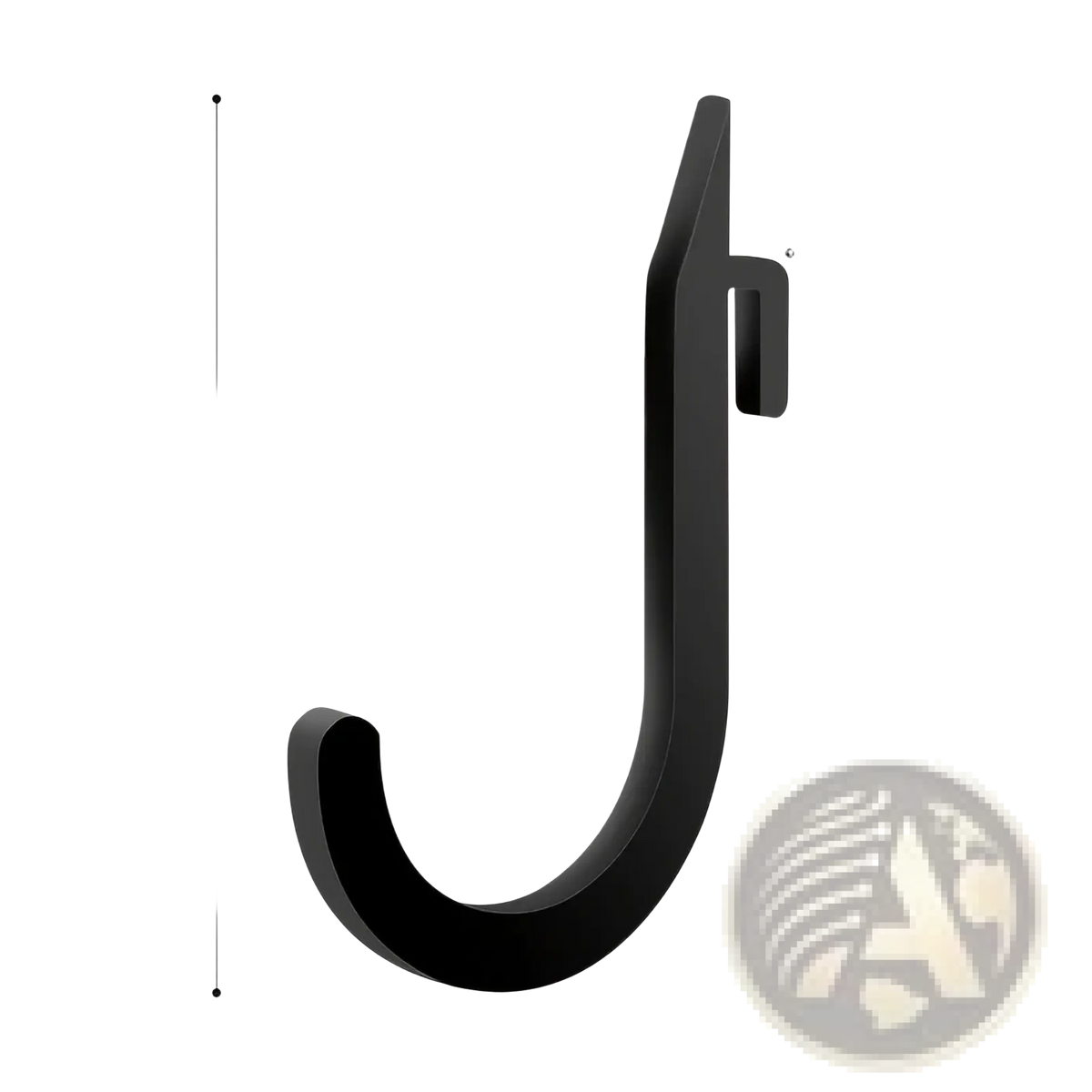 Black matte-finish metal squat rack barbell storage hook with curved j-shape and integrated mounting clip