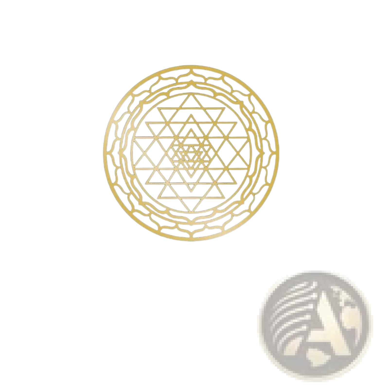 Golden sri yantra metal wall art decor featuring an intricate geometric design for sacred geometry decoration