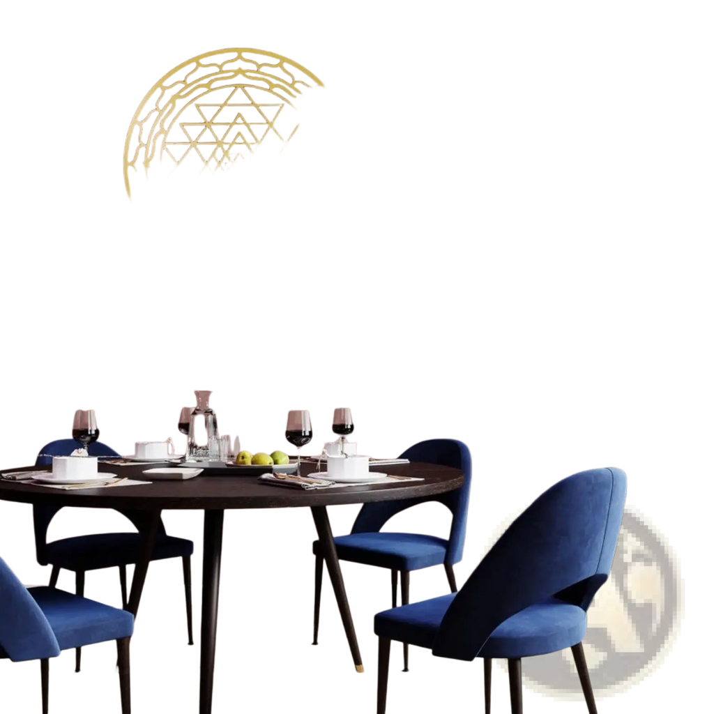 Sri Yantra sacred geometry metal wall art decor featuring gold-colored intricate triangular and circular patterns