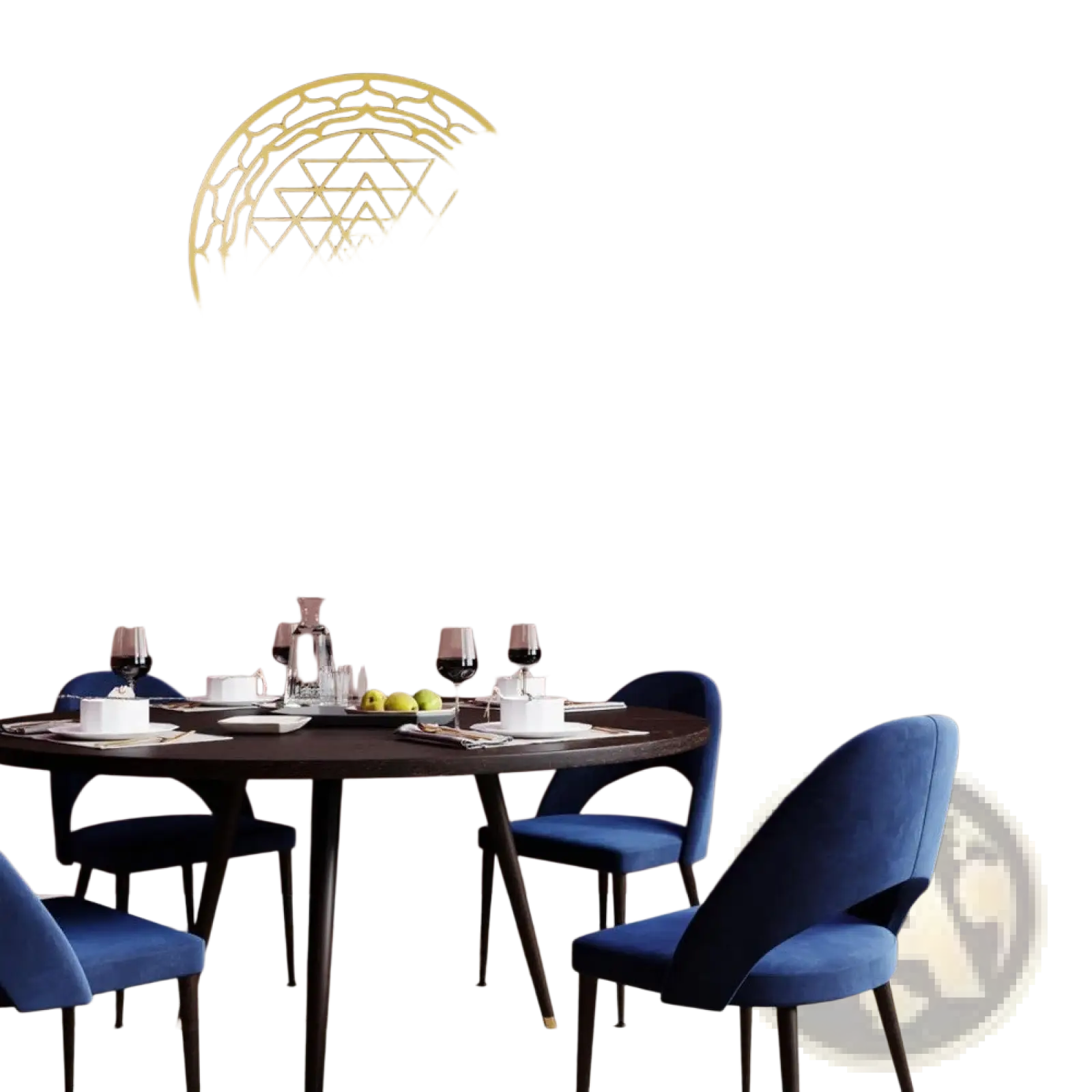 Sri Yantra sacred geometry metal wall art decor featuring gold-colored intricate triangular and circular patterns