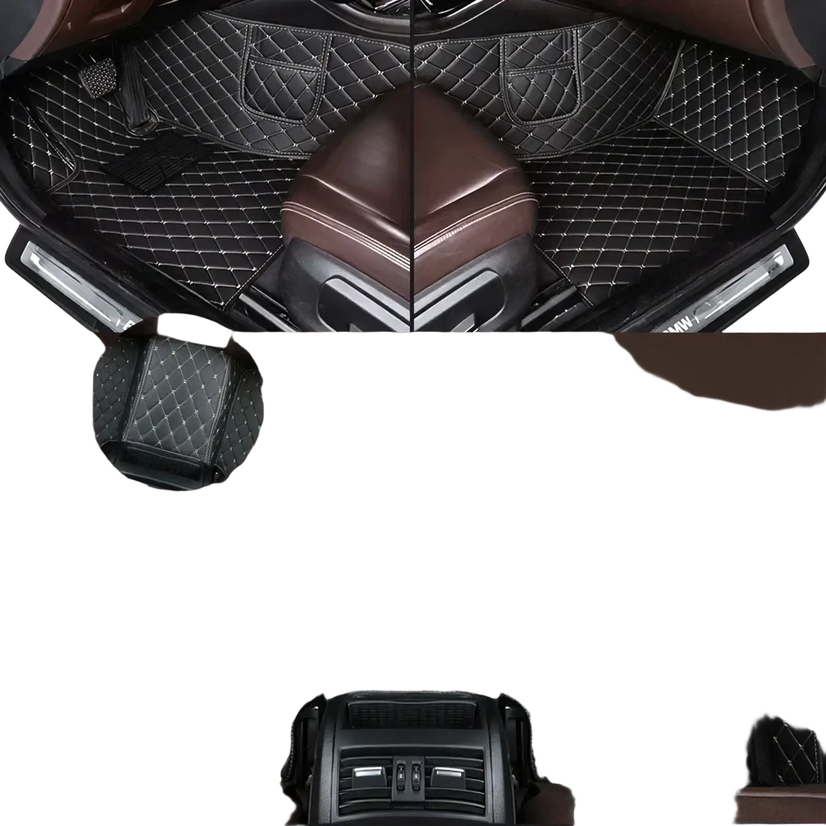 Ssangyong Tivoli custom leather car floor mats in black and beige diamond-stitched quilted design