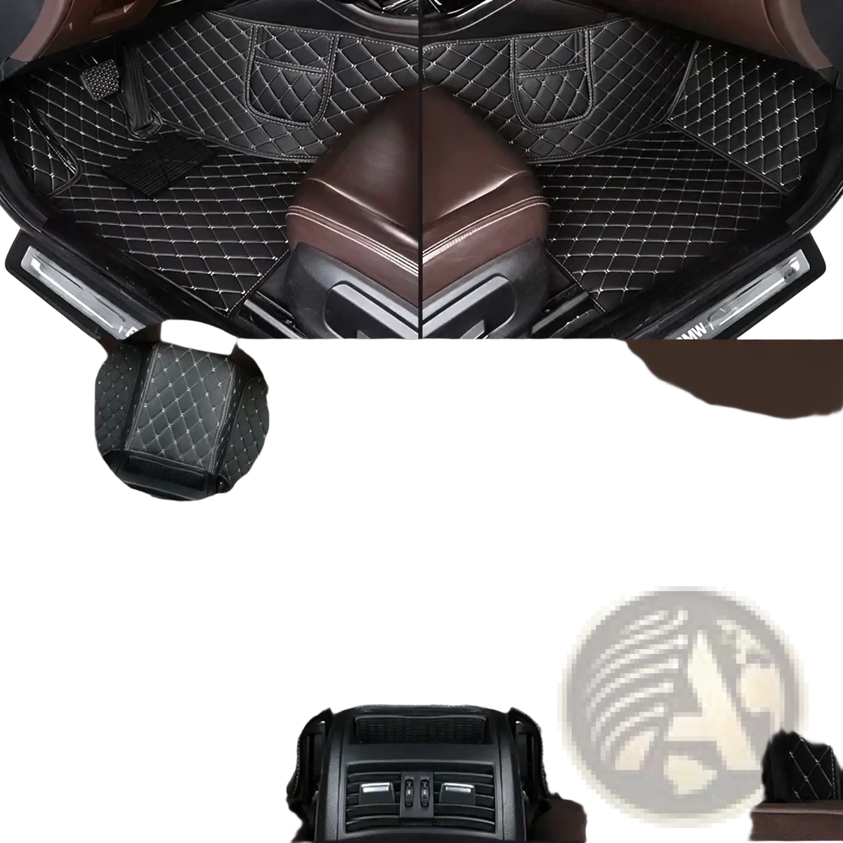 Ssangyong Tivoli custom leather car floor mats in black and beige diamond-stitched quilted design
