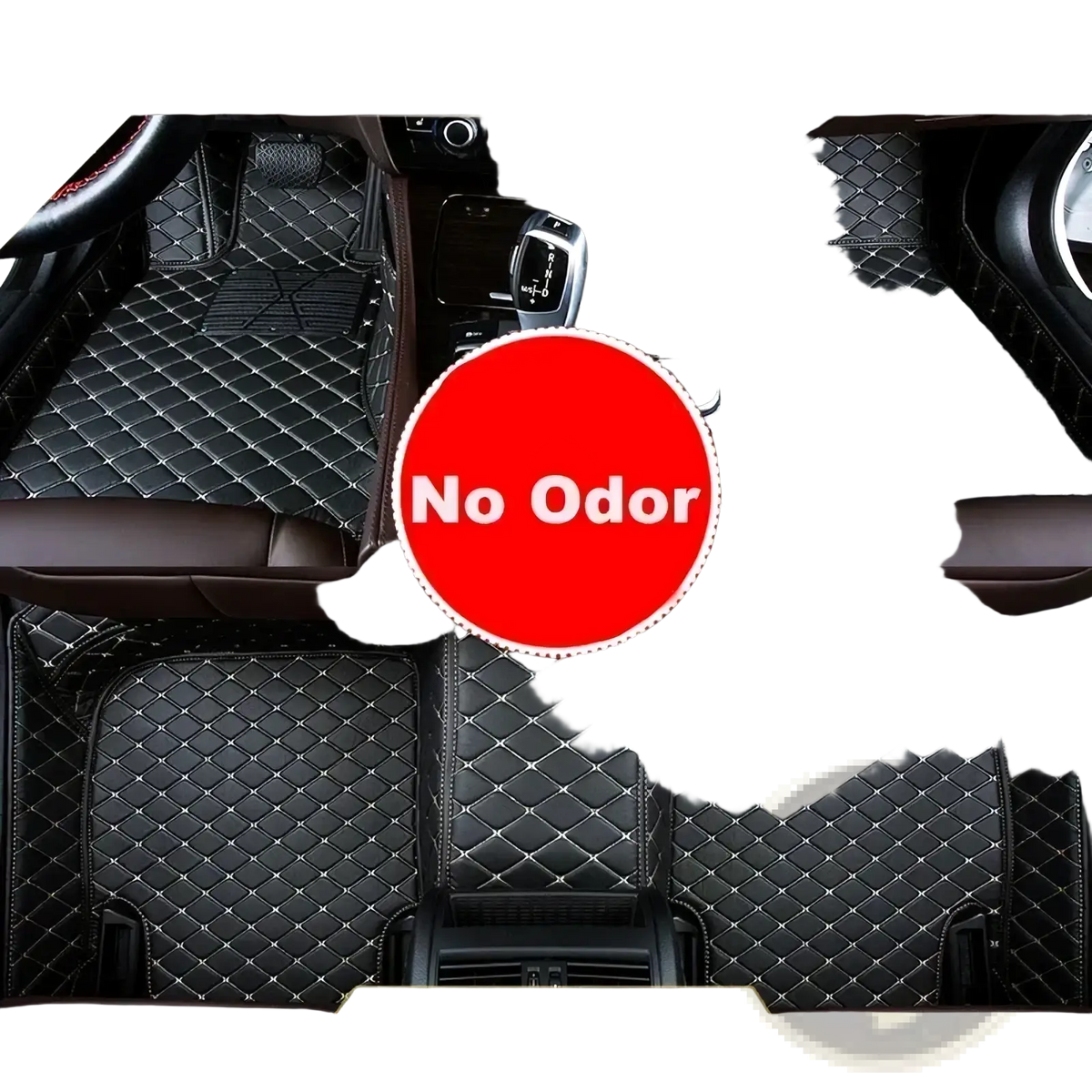 Black diamond-stitched leather car floor mats with white stitching for ssangyong tivoli use