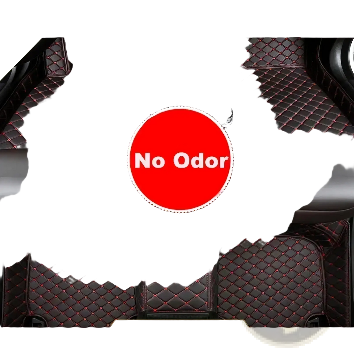 Ssangyong Tivoli custom leather car floor mats in black diamond stitching with red thread accents