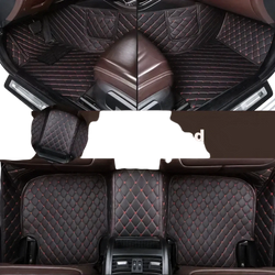 Ssangyong Tivoli custom leather car floor mats in black and red diamond quilted design with stitched detailing