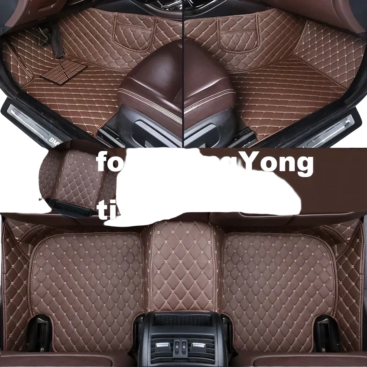 Brown diamond-quilted leather custom car floor mats for ssangyong tivoli providing luxury and protection