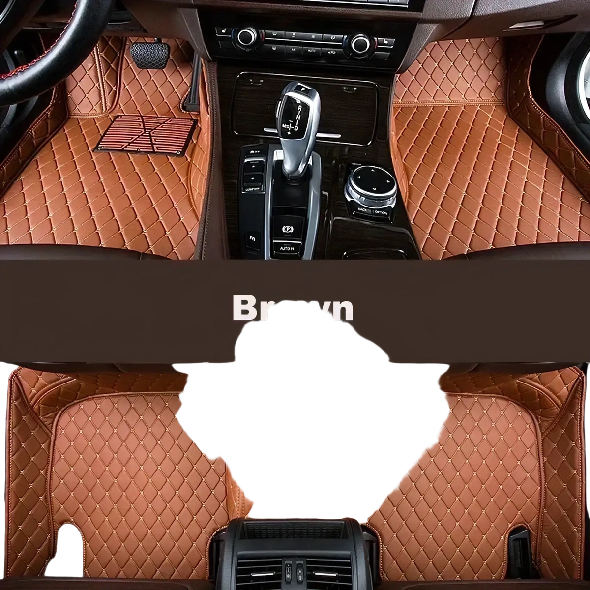 Brown diamond-quilted leather car floor mats designed for Ssangyong Tivoli custom fit and protection
