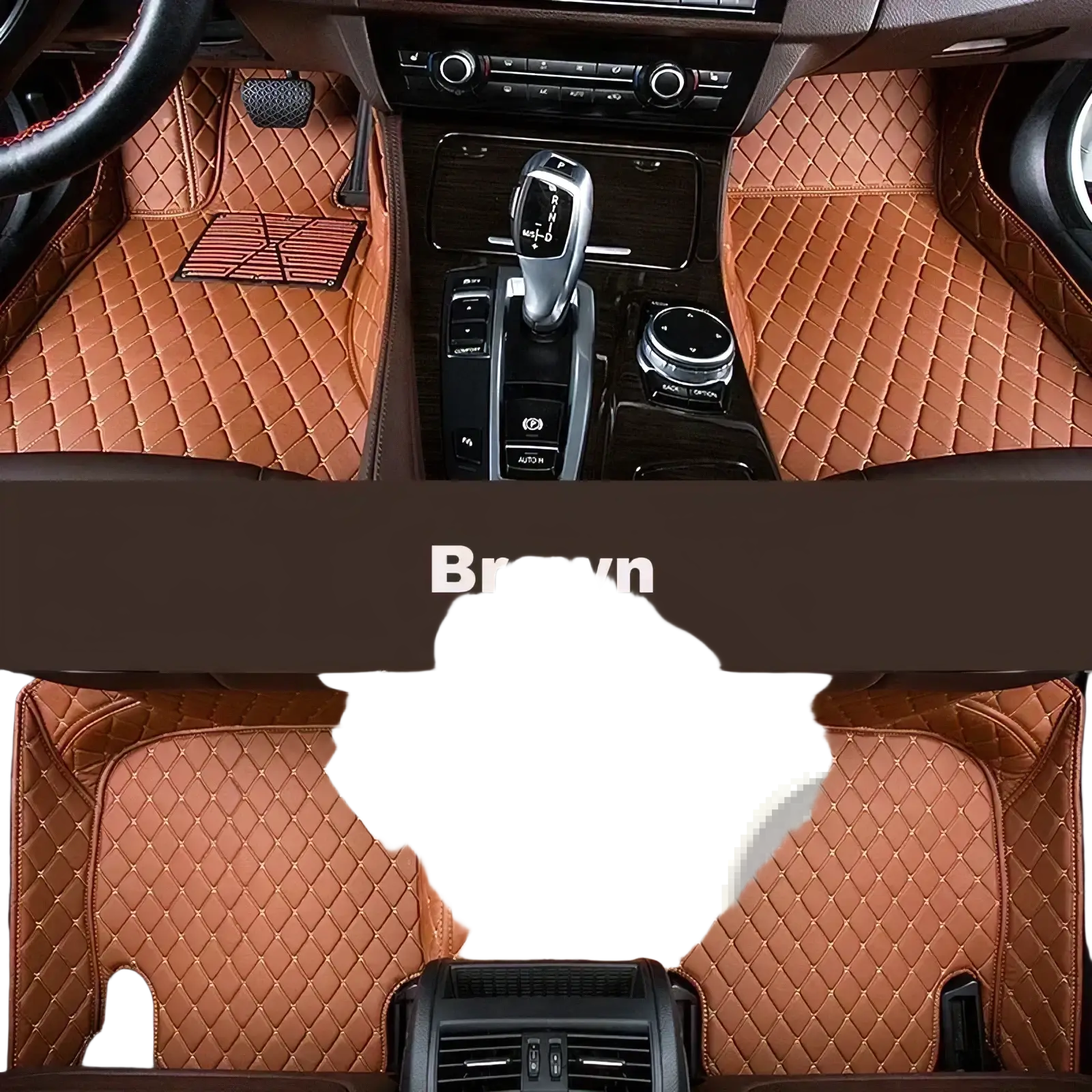 Brown diamond-quilted leather car floor mats designed for Ssangyong Tivoli custom fit and protection