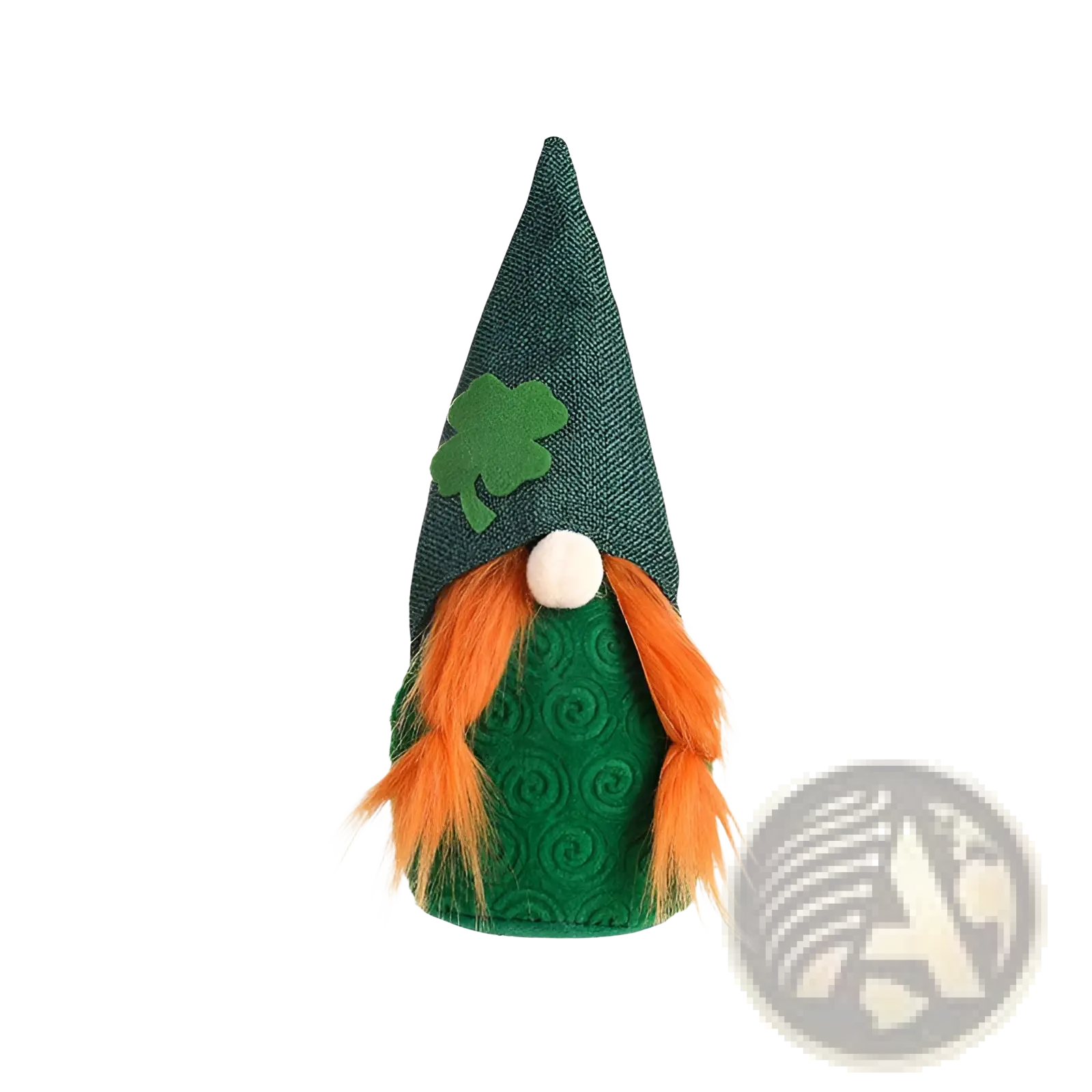A festive green st patricks day leprechaun gnome plush doll made of soft fabric and detailed with holiday-themed accessories