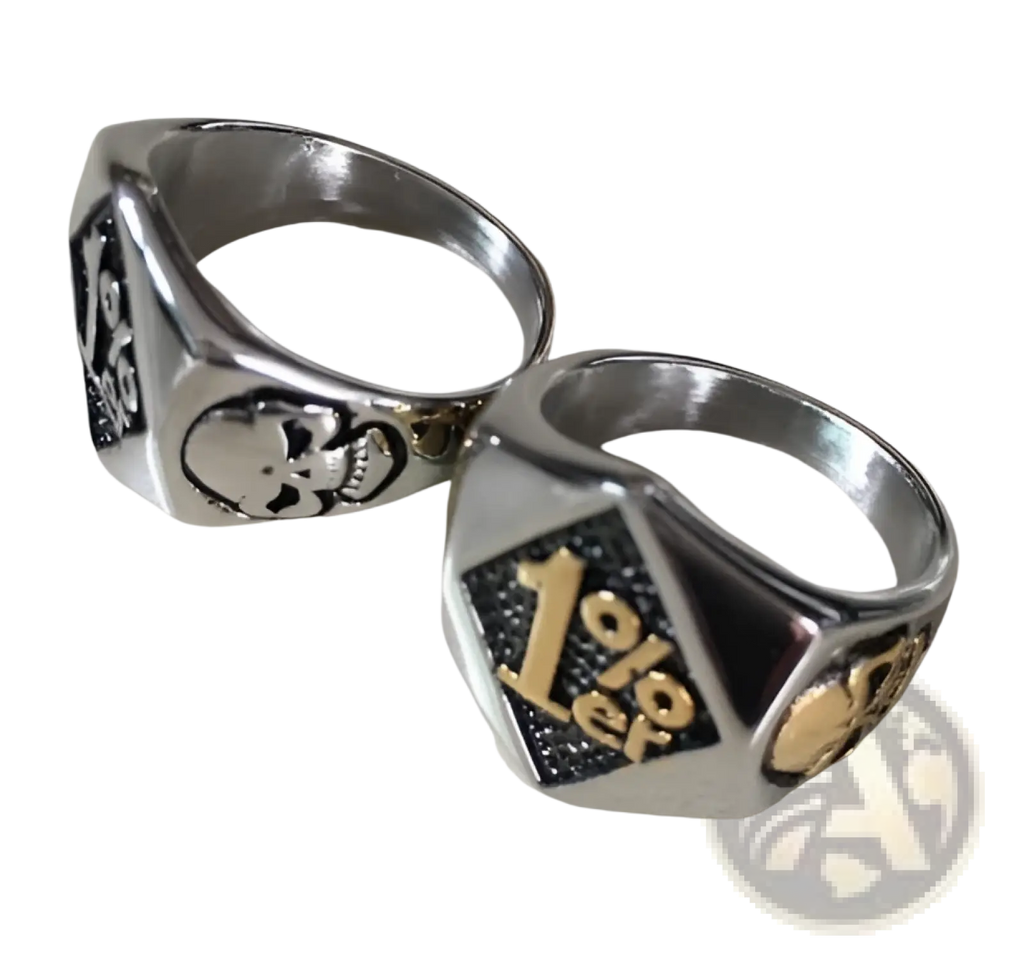 Stainless steel 1per skull and signet biker rings featuring gold accents on the band in silver and gold tones