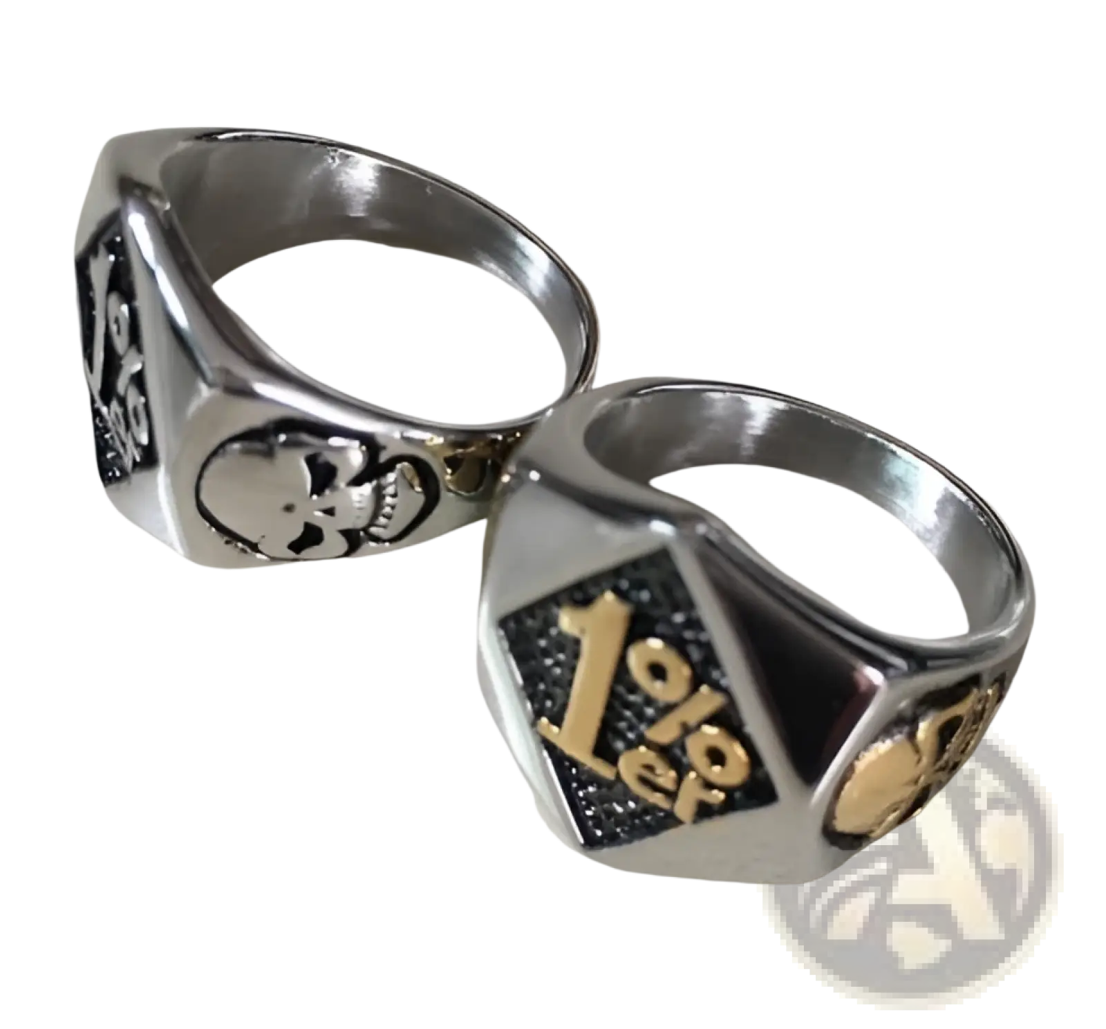 Stainless steel 1per skull and signet biker rings featuring gold accents on the band in silver and gold tones
