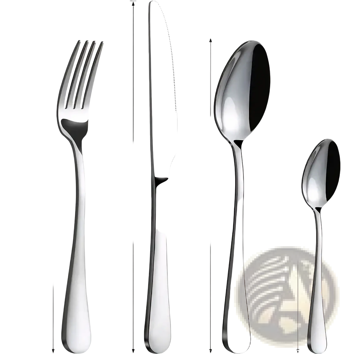 Stainless steel 16-piece cutlery set with shiny fork knife and two spoons featuring sleek modern designs