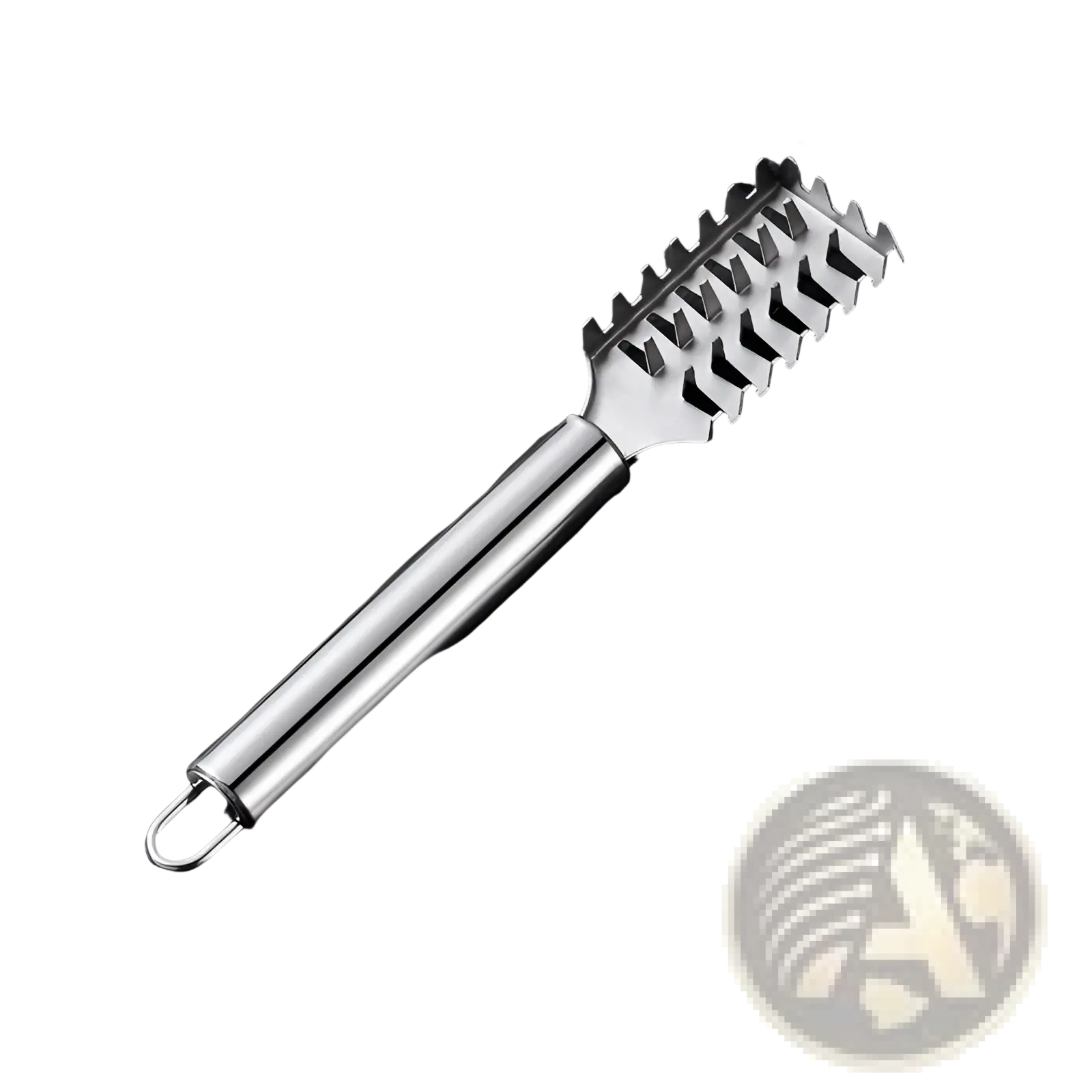A sleek stainless steel 2 in 1 potato peeler and julienne grater with polished handle and angled teeth