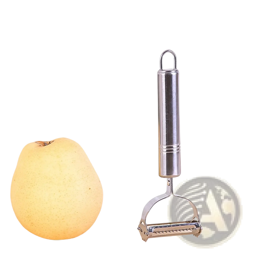 Stainless steel 2 in 1 potato peeler and julienne grater with polished finish and looped handle for efficient peeling