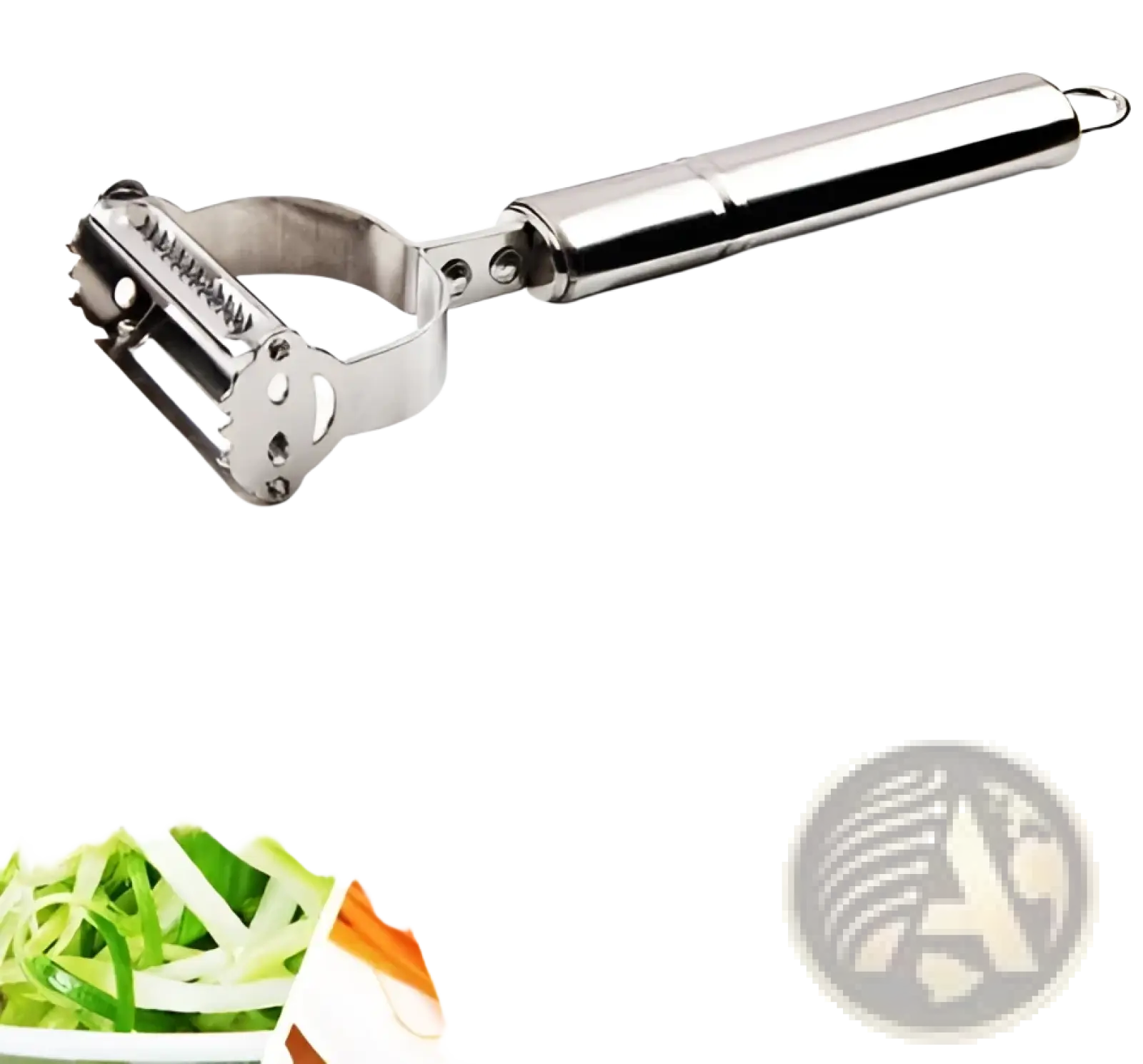 Stainless steel 2 in 1 potato peeler and julienne grater with sleek ergonomic handle and multiple sharp blades for peeling