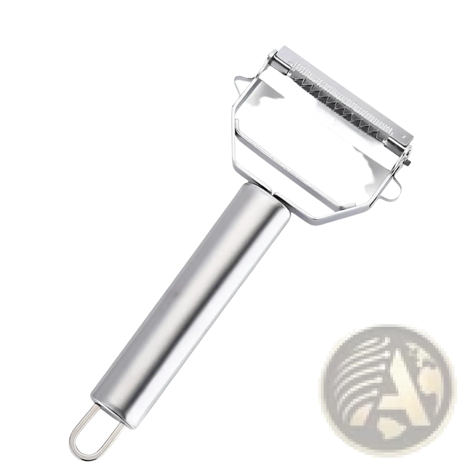 Stainless steel 2 in 1 potato peeler and julienne grater with polished finish and curved blade for efficient peeling