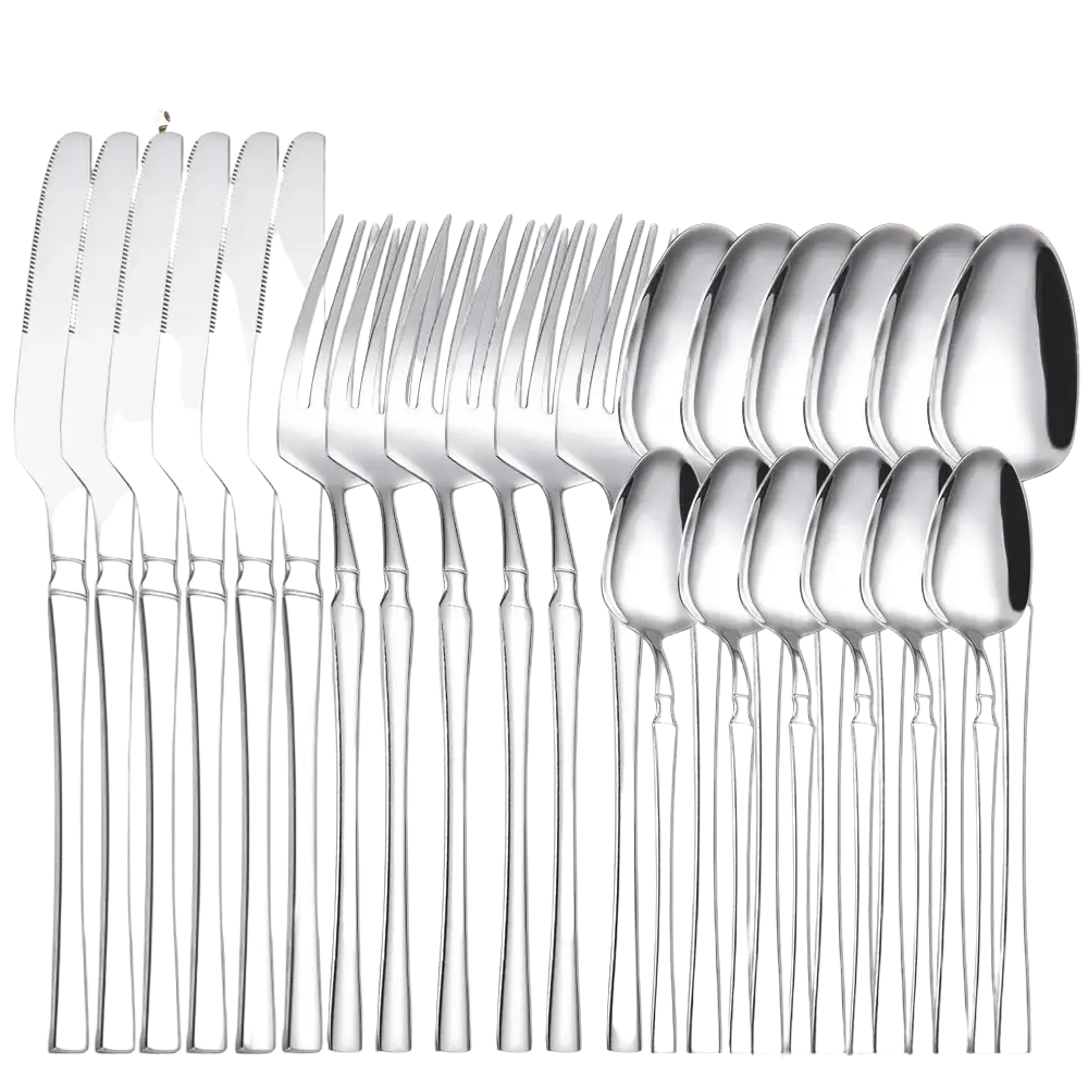 Set of stainless steel 24piece cutlery with sleek modern design for dining and kitchen use