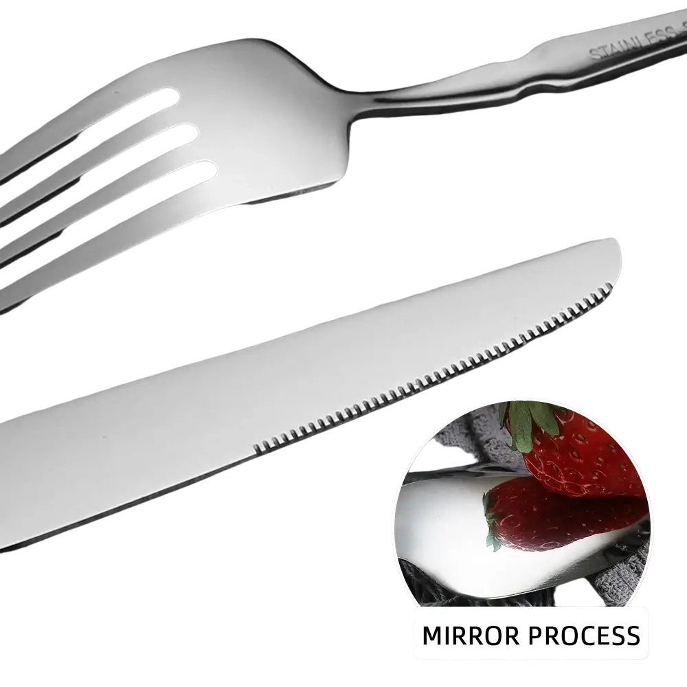 Shiny stainless steel fork with polished mirror finish and modern design from stainless steel 24piece cutlery set