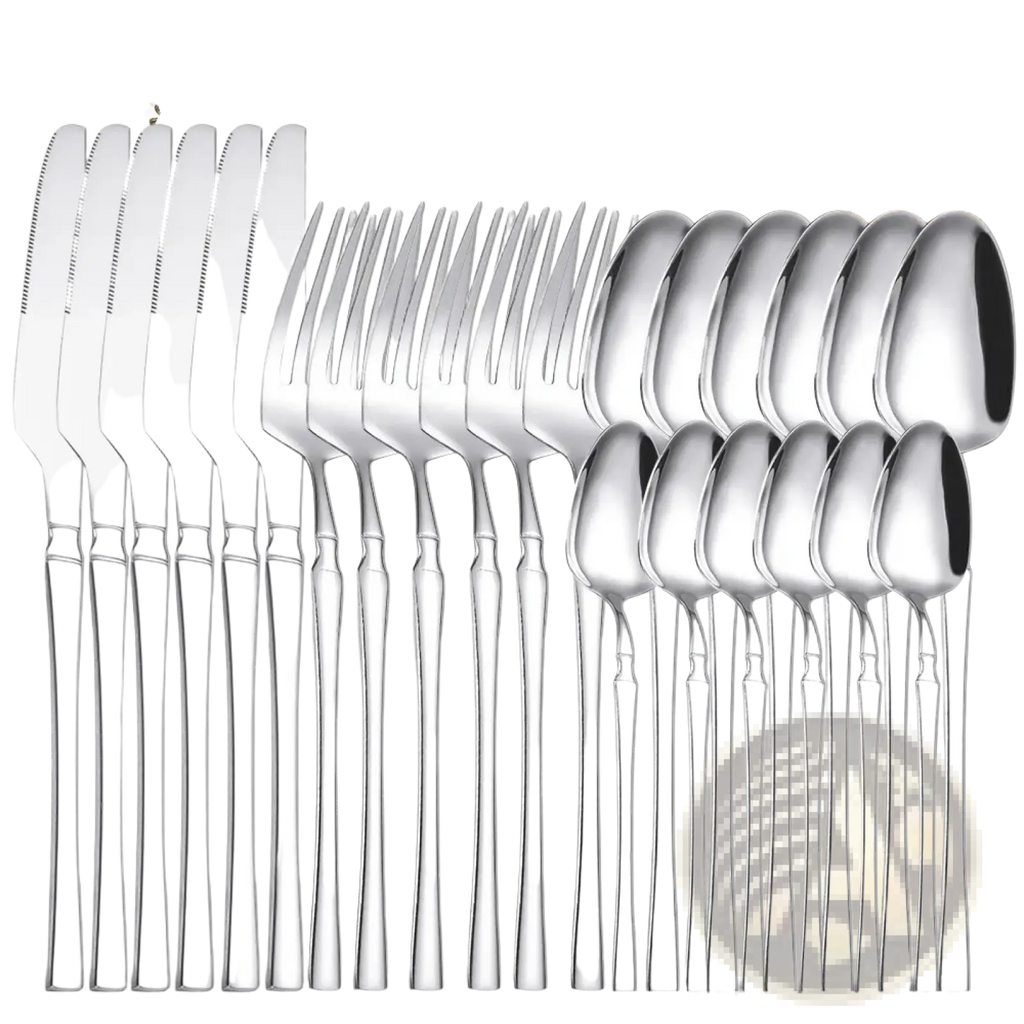 Set of stainless steel 24piece cutlery with sleek modern design for dining and kitchen use