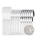 Stainless steel 24-piece cutlery set with shiny polished blades and sleek modern handles in silver finish