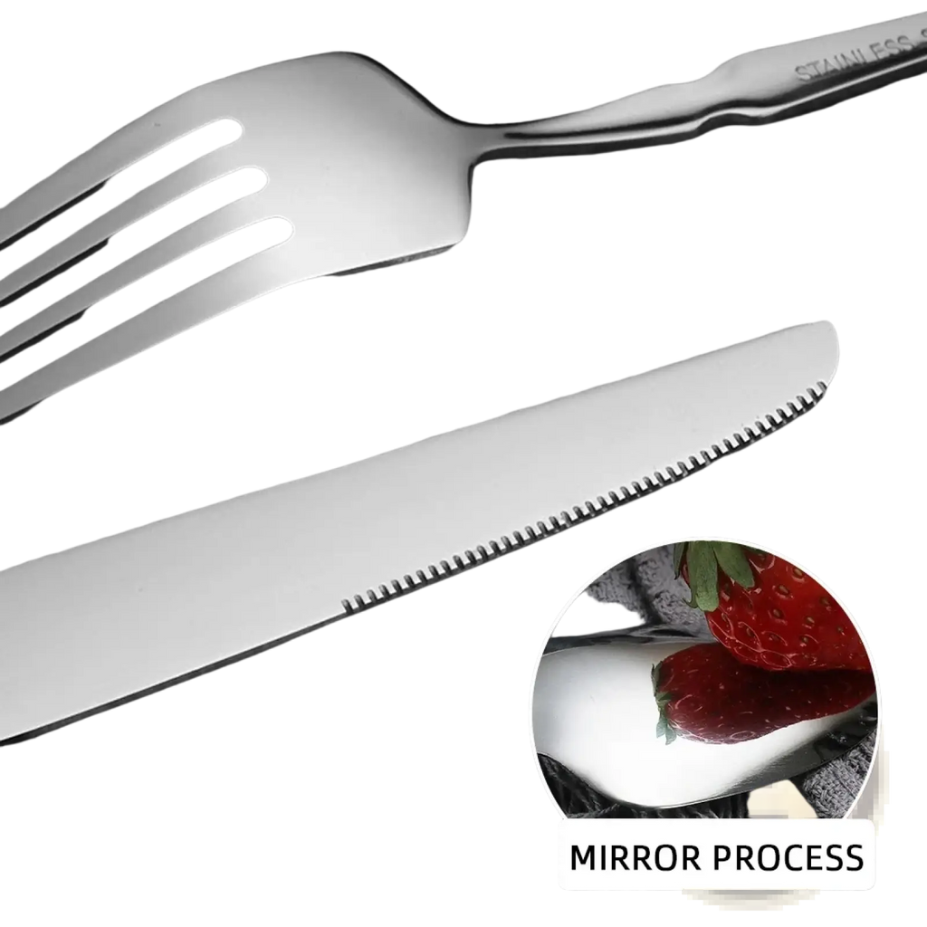 Shiny stainless steel fork with polished mirror finish and modern design from stainless steel 24piece cutlery set