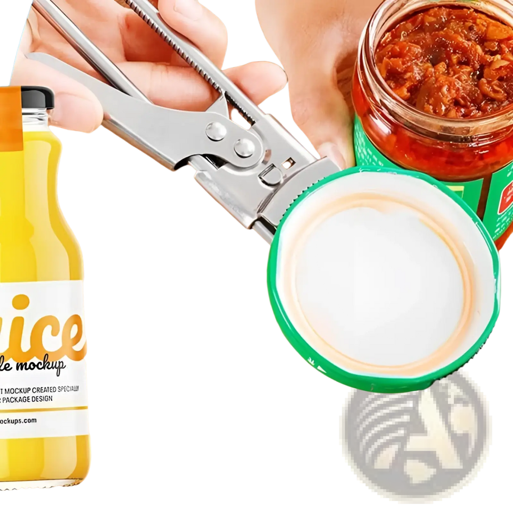 Silver stainless steel adjustable can opener with sleek ergonomic design for easy use on jars and bottles