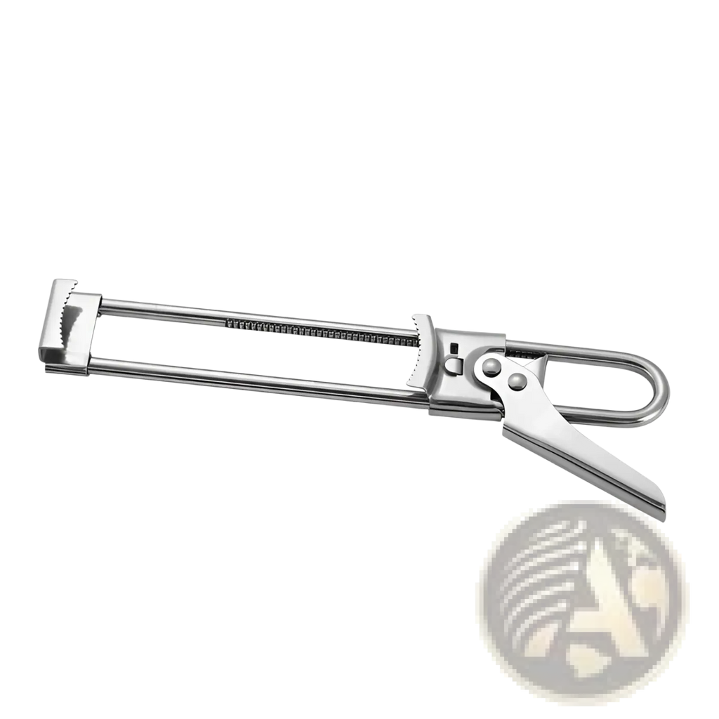 Stainless steel adjustable jar and bottle opener with sleek polished finish and ergonomic handles for comfortable use