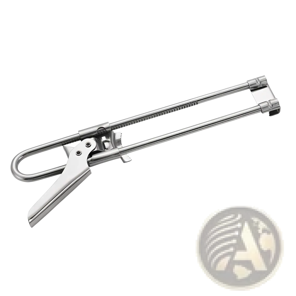 Stainless steel adjustable jar and bottle opener with a sleek polished finish and ergonomic handle design
