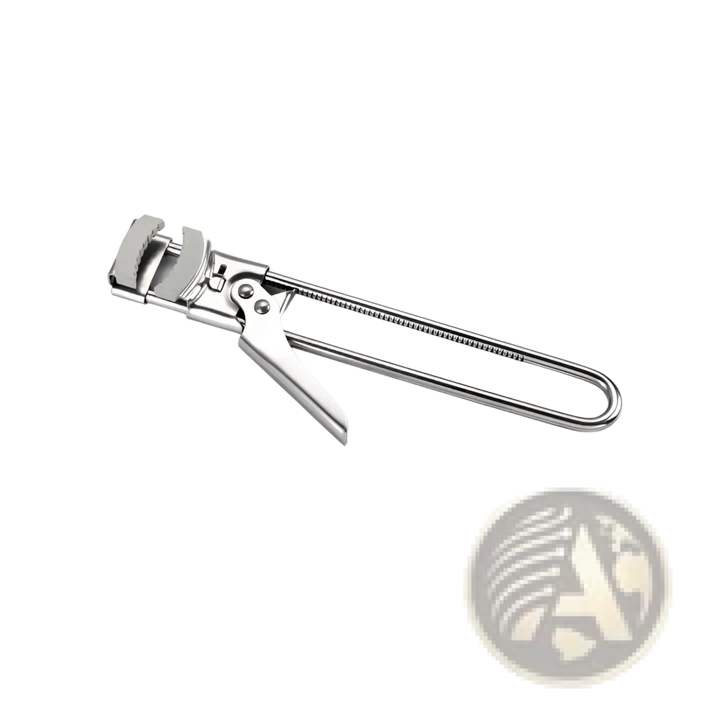 Stainless steel adjustable jar and bottle opener with sleek elongated handle and adjustable jaw mechanism