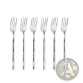 Set of six silver-toned stainless steel bamboo-patterned forks with a sleek modern design for dining use