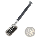 Stainless steel BBQ grill brush with black handle, stainless steel bristles, and hanging loop for 360 cleaning power