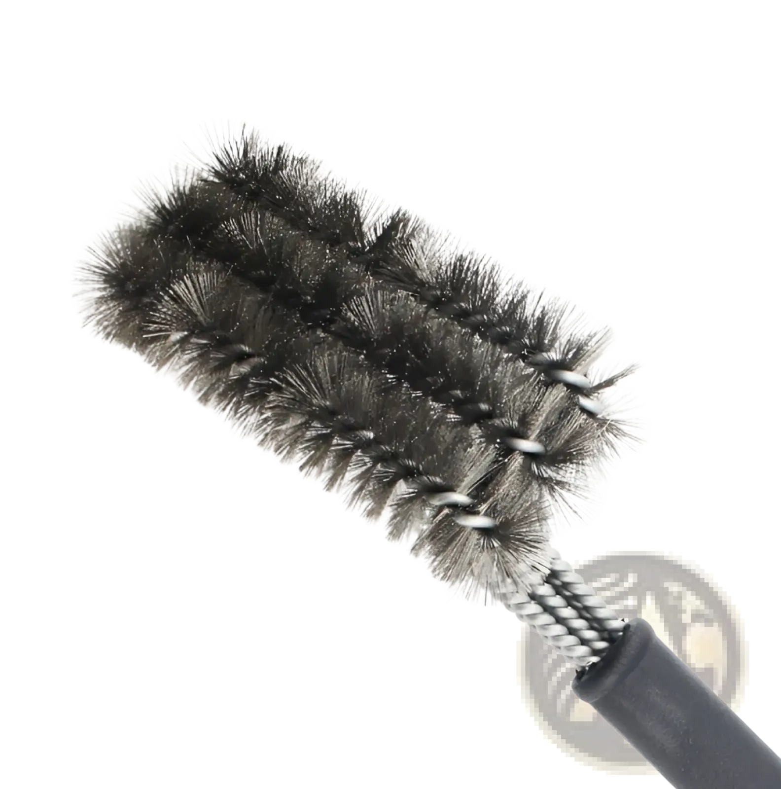 Black-bristled stainless steel bbq grill brush with textured grip handle and 360 cleaning power for thorough cleaning