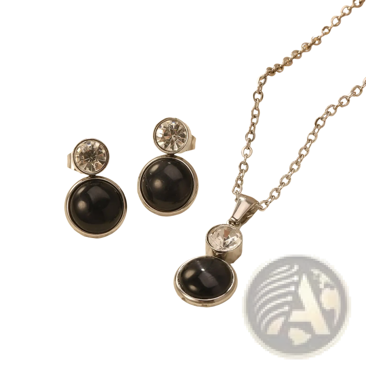 Black onyx and crystal stud earrings in silver-toned metal settings from stainless steel black opal jewelry set