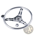 Stainless steel boat steering wheel 13.5 inch with chrome finish three spokes central hub and attached handle